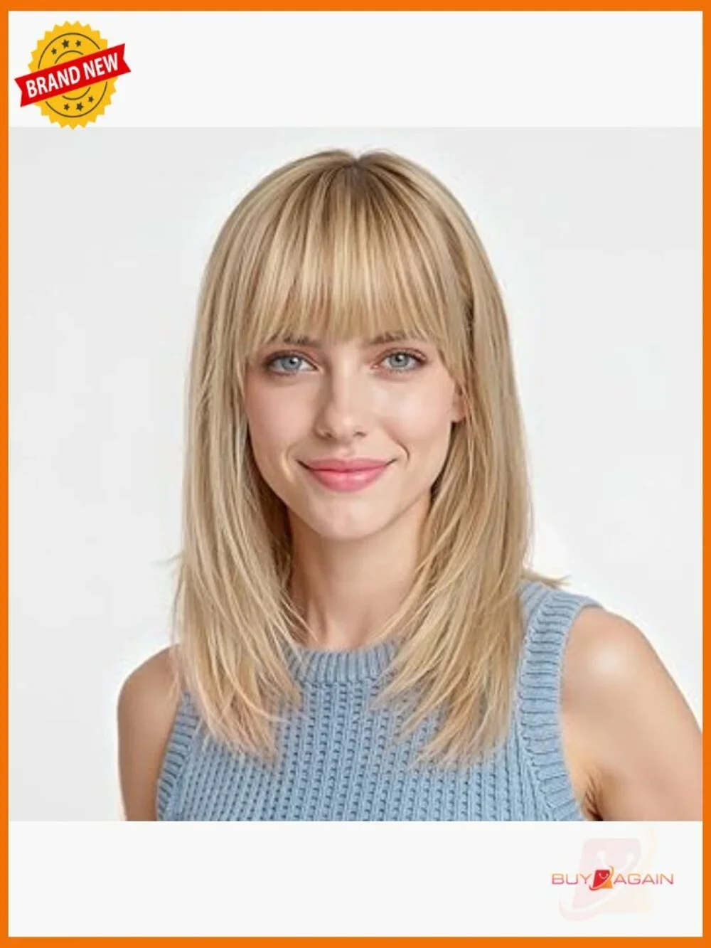 16 Inch Human Hair Wig with Bangs, Real Hair Wigs for Women, Natural Look